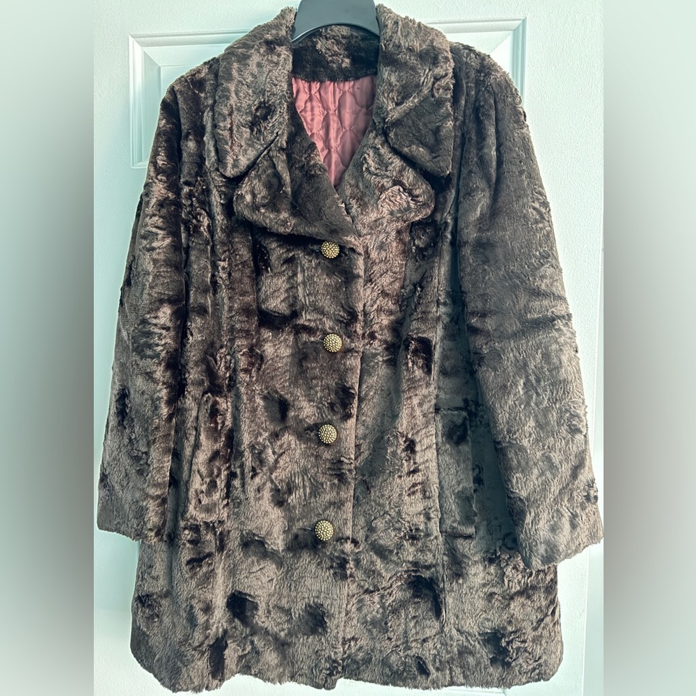 Vintage Luxurious Brown Faux Fur Coat
